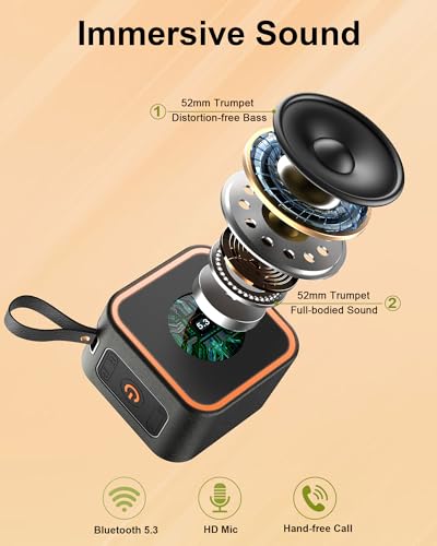 Portable Bluetooth Speaker, Wireless Speaker with Lights, Built-in Mic Bluetooth 5.3, Portable Wireless Up to 10H Playtime, 8W Powerful Crystal Punchy Bass, for Home/Outdoor/Party/Beach, Brown