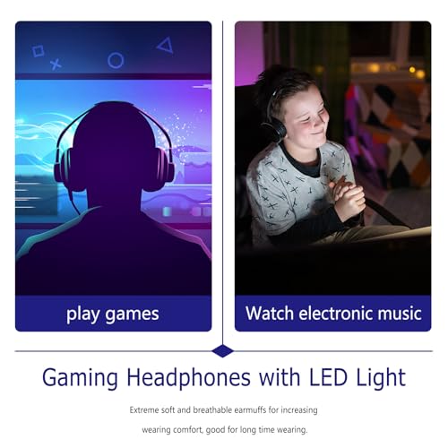 Cabilock Gaming Headset Wired Over-Ear PC Headphones with Microphone LED Light Noise Reduction for Streaming and Travel