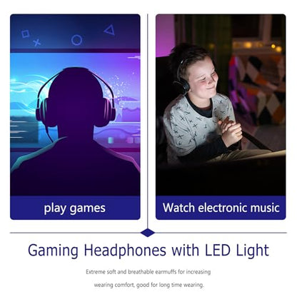 Cabilock Gaming Headset Wired Over-Ear PC Headphones with Microphone LED Light Noise Reduction for Streaming and Travel