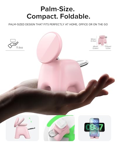 Magnetic Wireless Charging Station, Charger Stand for iPhone Apple Watch | 2026 2 in 1 Foldable Charger Stand 15W for iPhone 17 16 15 14 13 12 Pro Max, 5W for Apple Watch&Airpods, 30W Adapter included - color: Pink