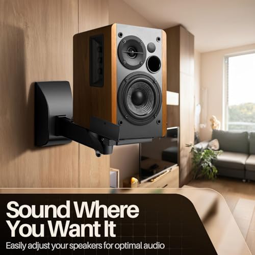 TNP Bookshelf Speaker Wall Mounts, Dual Side Clamps, 55 lb, 2 Pack, Black | Rear Surround Sound Speaker Mounts Fit 5.5-11 In Wide Speakers, with 45° Swivel and 7.5° Tilt for Home Theater or Studio - color: Black