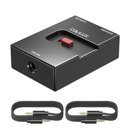 3.5mm Audio Selector, Bidirectional 2-In-1-Out or 1-In-2-Out 1/8-in TRS Headphone Switcher, Ultra-Compact Aluminum Case Passive Toggle A/B AUX Switch Box for PC