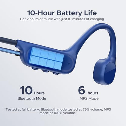 Bone Conduction Headphones IP68 Waterproof Swimming Headphones,10H Running Headphones Bluetooth 5.4 Open Earphones 32GB MP3 Dual Modes for Cycling,Underwater Swimming,Fitness (Blue) - color: BLUE