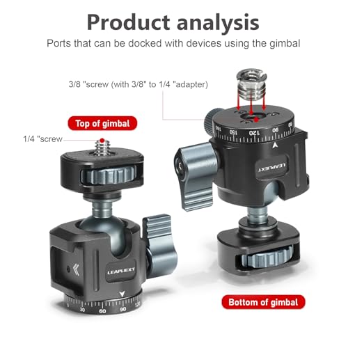 Tripod Metal Ball Head, 360° Rotating Base Adapter, Equipped with 1/4-inch Screw and Cold Shoe Mount, Compatible with Cameras, Smartphones and iPad Mounts, Max Load: 2.5kg/5.5 lbs