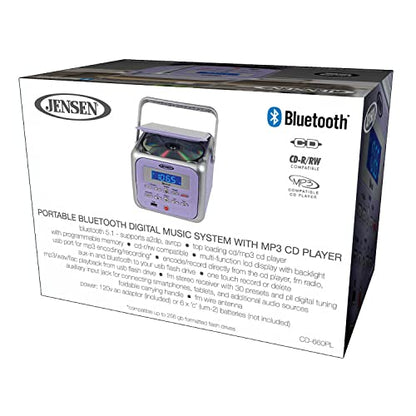 Jensen® CD-660 Portable Retro Boom Box CD Player Bluetooth Digital Home Music System with MP3, USB/AUX Input, FM Radio, Stereo Speakers - Purple Limited Edition