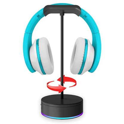 Rotating Headphone Display Stand for Desk with LED Lights - Spinning Gaming Headset Stand (Black)