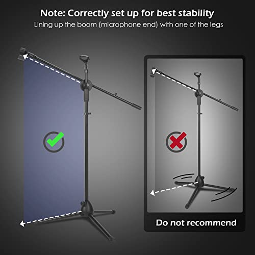 Sherr 4 Pcs Tripod Microphone Stand Adjustable Boom Height Mic Stand with Mic Clip and Windscreen for Live Stream, Singing, Stage Performance, Studio, Max Height 60 Inch