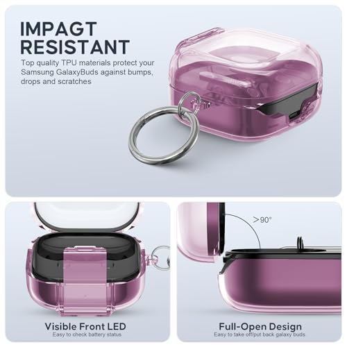 Compatible with Samsung Galaxy Bud 4 Pro Case/Buds4 Case Clear Lock Clip with Phone Stand + Cleaner Kit, Transparent TPU Galaxy Buds Pro 4 2026 Protective Cover Men Women with Carabiner, Clear Pink - color: A-Clear Pink, size: For Galaxy Buds 4/4 Pro 2026
