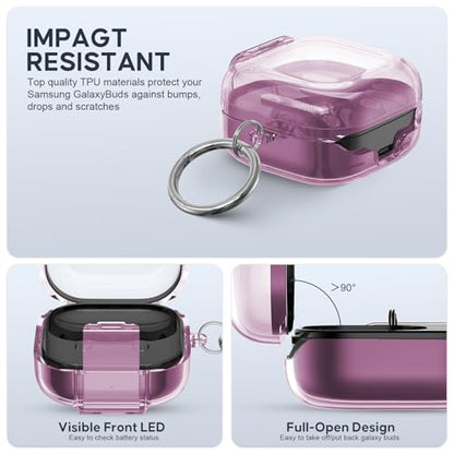 Compatible with Samsung Galaxy Bud 4 Pro Case/Buds4 Case Clear Lock Clip with Phone Stand + Cleaner Kit, Transparent TPU Galaxy Buds Pro 4 2026 Protective Cover Men Women with Carabiner, Clear Pink - color: A-Clear Pink, size: For Galaxy Buds 4/4 Pro 2026