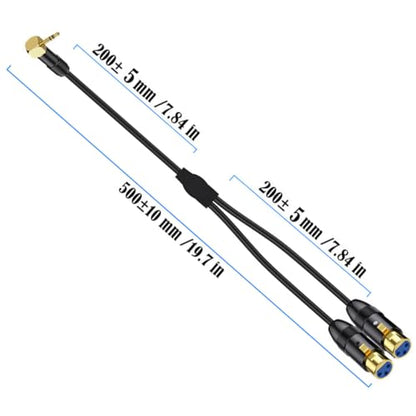 90Deg 3.5mm Mini Jack Stereo Male to 2 XLR Female Microphone Connector 0.5m | Right Angle XLR to 3.5mm Y Splitter Cable, 1/8 inch TRS to Dual XLR Female Cord for Laptop, Camera, Sound, DV - size: 50 cm