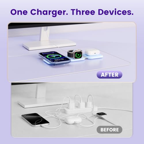 15W Magnetic Travel Charging Station, 3-in-1 Foldable MagSafe Charger | Wireless Charger for Apple Multiple Devices - iPhone Air 17 16 15 14 13 13 Pro Max, Watch & AirPods - Sky Blue - color: Sky Blue