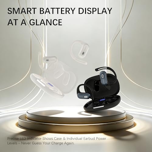 Open Ear Headphones Over Ear Earbuds with Earhook Directional Sound Bluetooth 6.0 Endurance Dual-Layer Silicone Comfort ENC Clear Calls, Waterproof Workout Earphones (White) - color: White