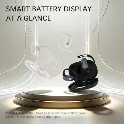 Open Ear Headphones Over Ear Earbuds with Earhook Directional Sound Bluetooth 6.0 Endurance Dual-Layer Silicone Comfort ENC Clear Calls, Waterproof Workout Earphones (White) - color: White