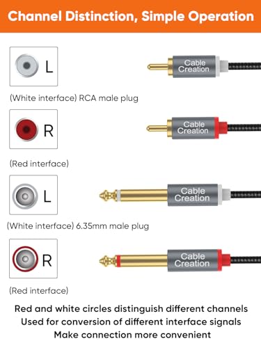 CableCreation RCA to 1/4 Cable 10FT,Dual 1/4 inch TS to Dual RCA Audio Cord | Stereo Interconnect Aux Cord, Gold Plated Copper Shell 2X 6.35mm 1/4 inch Male TS to 2 RCA Male - size: 10FT
