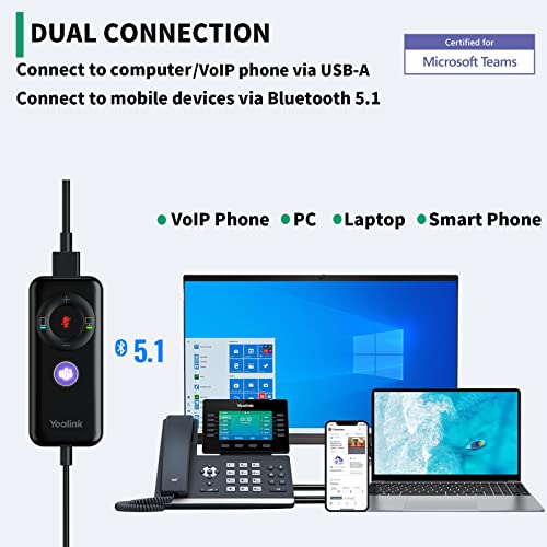 Yealink UH38 USB-A Wired & Bluetooth Headset,Teams Certified,Inline Control | Computer Stereo Headphones, Noise Cancelling Microphone,PC/Laptop/Mac/Tablet/Cell Phone, Call Center, Office, Busylight - style: USB Bluetooth Headset