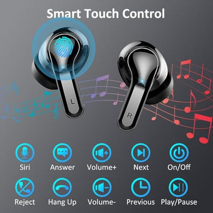 Wireless Earbuds, 2026 Bluetooth 5.4 Headphones NEW Ear Buds 40H Bass Stereo in-Ear Earphones ENC Noise Cancelling Earbuds with 4 HD Mic, USB-C LED Display IP7 Waterproof Sport Headset for Android iOS - color: Dark Black