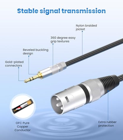 Tisino Male XLR to 3.5mm TRS Mini Jack Unbalanced Microphone Cable, 1.6 FT | 1/8 Inch to XLR Male Adapter Cord for Camera Laptop Mixer, Gold-Plated Unbalanced TRS to XLR Audio Interconnect Cable - size: 1.6 feet