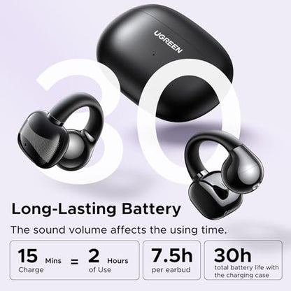 UGREEN HiTune S3 Open Ear Earbuds, Bluetooth 5.4, Clip on Earbuds, Black | Lightweight, Comfort, Wireless Headphones ENC Clear Calls, 30H Playtime, IPX5 Waterproof, for Driving Running Workout Cycling - color: Black