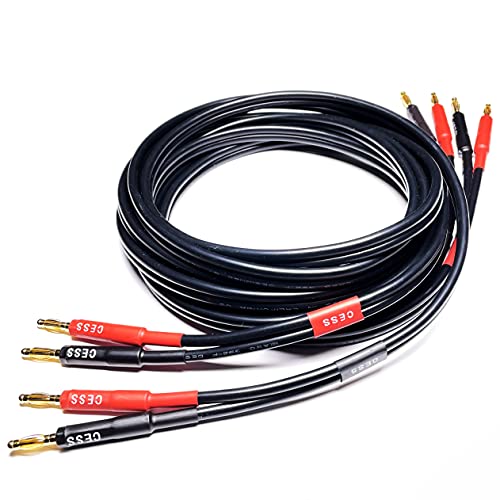CNCESS CESS-037-6f Banana Plug Male to Male Speaker Cable 12 Gauge 680 Strand Count Silicone Soft Wire, 2 Cables (6 FEET) - size: 6 FEET