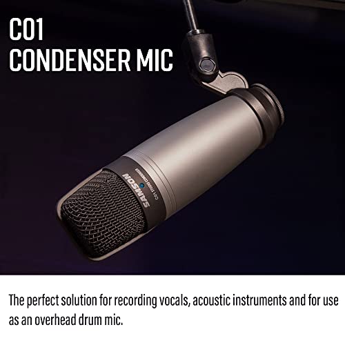 SAMSON C01 Studio Condenser Mic + Pop Filter + Mic Cable + Hook-&-Loop Cable Tie + Cleaning Cloth - Deluxe Microphone Bundle