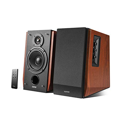 Edifier R1700BT Bluetooth Bookshelf Speaker - Active Near-Field Studio Monitors - Powered Speakers 2 Setup Wooden Enclosure - 66w RMS - color: black and walnut
