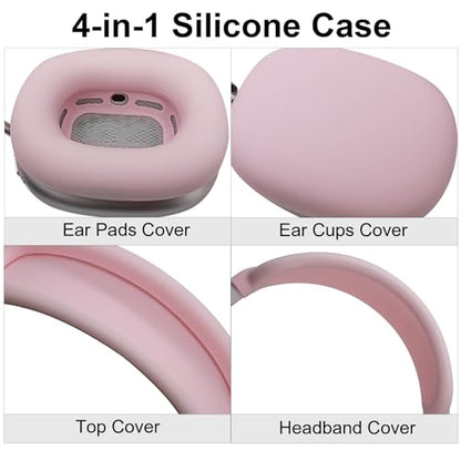 Adhiper Silicone Case Cover for AirPods Max Headphones, 4 Sets Upgraded Sweat Ear Pad Covers for Airpods Max Accessories, Sweatproof & Washable - Pink