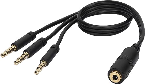 3.5mm Audio Y Splitter Headphone Cable, 3.5mm 1/8" inch Female to 3 Male Headset Mic & Stereo Audio Y Splitter Cable for Smartphone to Soundbox Adapter(30 CM/12 inch) (4-Pole) - color: 4-Pole