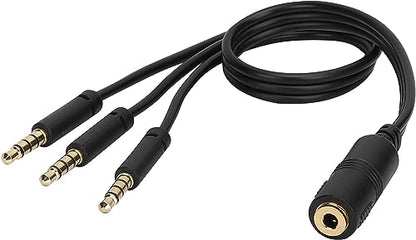 3.5mm Audio Y Splitter Headphone Cable, 3.5mm 1/8" inch Female to 3 Male Headset Mic & Stereo Audio Y Splitter Cable for Smartphone to Soundbox Adapter(30 CM/12 inch) (4-Pole) - color: 4-Pole