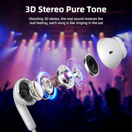 Wired Earbuds Headphones for Chromebook ThinkPad Laptops,3.5mm Plug | Noise Cancelling Ear Buds with Microphone,3,5mm Jack Earphones for Kindle Fire Tablet/Samsung A14 A15/Switch PC School - color: White
