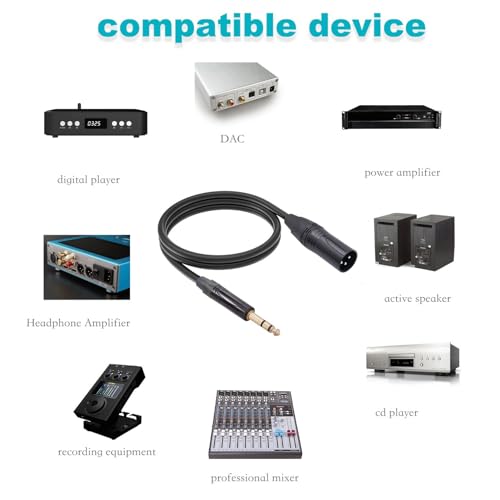 Goshyda 1/4 Inch to XLR Male Cable, XLR Male to 1/4 Inch TRS, Balanced XLR Microphone Cable to 6.35mm Jack, Quarter inch TRS Male to XLR Male Microphone Cable (5m / 16.4ft) - size: 5m / 16.4ft