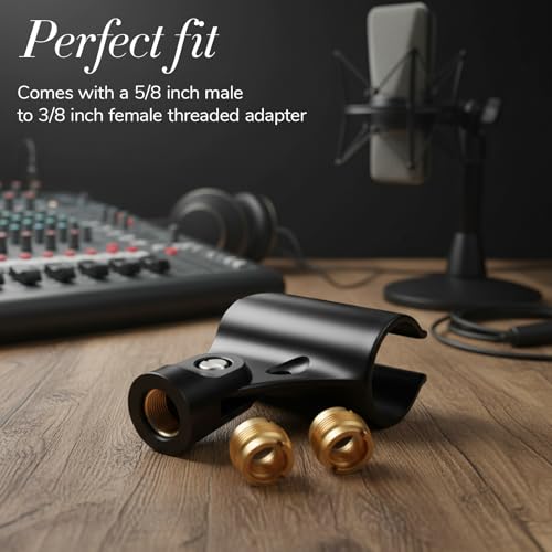 2 Pcs Universal Microphone Clip Holder, 5/8" Male to 3/8" Female Screw Adapter Adjustable Mic Clip Holder for Handheld Microphones and Recording Condenser