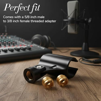 2 Pcs Universal Microphone Clip Holder, 5/8" Male to 3/8" Female Screw Adapter Adjustable Mic Clip Holder for Handheld Microphones and Recording Condenser