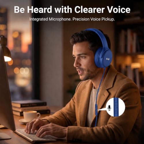 Wired Over-Ear Headphones, Mic, 3.5mm, USB-C Adapter, Dark Blue - color: Dark Blue