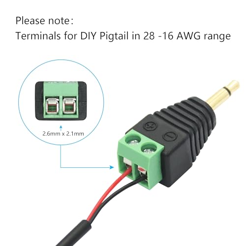 5Pcs 3.5mm Audio Terminal Block Connector, TS Solderless Screw Terminal | 1/8 3.5mm Male Plug to 2 Pin Mono Audio Terminal, TS 2 Pole Gold Plated Plug with Screwdriver, AUX Audio Adapter - style: 3.5mm TS 2 Pole Plug - 5Pcs