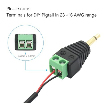 5Pcs 3.5mm Audio Terminal Block Connector, TS Solderless Screw Terminal | 1/8 3.5mm Male Plug to 2 Pin Mono Audio Terminal, TS 2 Pole Gold Plated Plug with Screwdriver, AUX Audio Adapter - style: 3.5mm TS 2 Pole Plug - 5Pcs