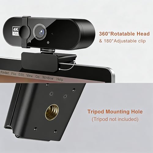 4k Webcam for PC with Microphone, Computer Camera with Noise Cancellation, Privacy Cover, 99° FOV, Plug & Play USB Webcam for Streaming, Conferencing, Zoom, Skype, Facetime, Laptop, PC, Skype