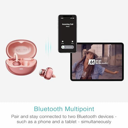 MEE audio Pebbles Air Open Ear True Wireless Earbuds - Bluetooth 5.3 Lightweight Earclip Headphones with Headset Microphone & Call Noise Reduction for Gym/Workouts/Sports and Gaming (Rose Gold/Pink) - color: Rose Gold