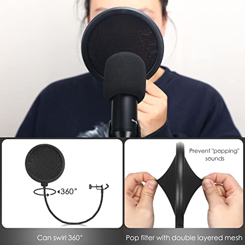 Sherr 4 Pcs Tripod Microphone Stand Adjustable Boom Height Mic Stand with Mic Clip and Windscreen for Live Stream, Singing, Stage Performance, Studio, Max Height 60 Inch