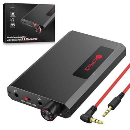 Neoteck Portable 3.5mm Headphone Amplifier with Bluetooth 5.0 Receiver | Two-Stage Gain Switch, 16-300 Ohm HiFi Earphone Amp, Aluminum Matte Surface