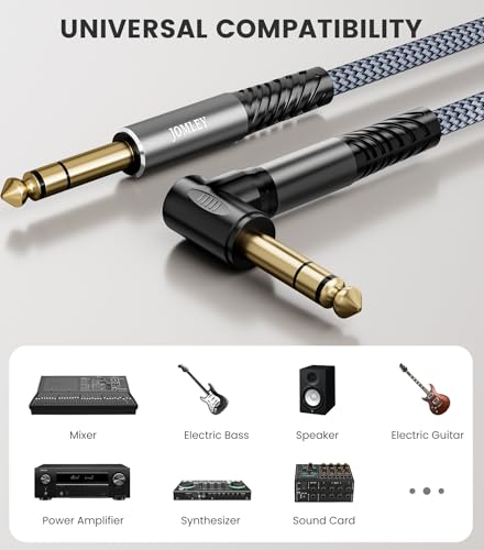 1/4 Inch TRS Instrument Cable 3.3FT 2-Pack, Right Angle to Straight 6.35mm TRS Male to Male Balanced Stereo Audio Cable for Electric Guitar, Bass, Keyboard, Mixer, Amplifier, Speaker - size: 1 M/3.3 FT