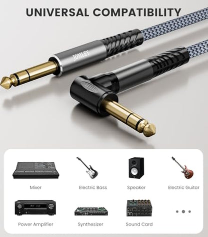 1/4 Inch TRS Instrument Cable 15FT 2-Pack, Right Angle to Straight 6.35mm TRS Male to Male Balanced Stereo Audio Cable for Electric Guitar, Bass, Keyboard, Mixer, Amplifier, Speaker - size: 4.5 M/15 FT