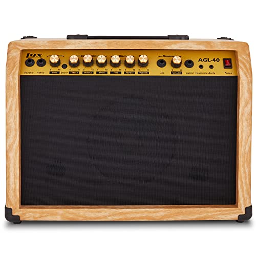 LyxPro 40 Watt Electric Guitar Amplifier | Solid State Studio Amp with 8” 4-Ohm Speaker, Custom EQ Controls, Drive, Delay, ¼” Passive/Active/Microphone Inputs, Aux in & Headphone Jack - Natural - color: Natural, size: 40 Watt