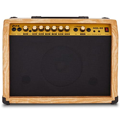 LyxPro 40 Watt Electric Guitar Amplifier | Solid State Studio Amp with 8” 4-Ohm Speaker, Custom EQ Controls, Drive, Delay, ¼” Passive/Active/Microphone Inputs, Aux in & Headphone Jack - Natural - color: Natural, size: 40 Watt