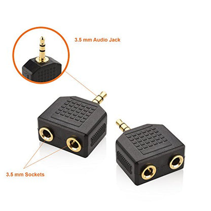 2Pcs 3.5mm Headphone Y Splitter, 1 Male to 2 Female Jacks, Share Audio | 2 users hear 1 source, for phones, tablets, laptops & media players, gold-plated contacts