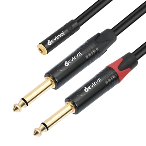 3.5mm to Dual 1/4 Y Splitter Cable, 1/8" Female TRS to Dual 6.35mm TS Male Adapter, Female Mini Jack Stereo to 2 Quarter inch Mono Converter 1 feet - color: Black 3.5mm TRS Female to Dual 1/4" TS Male 1 Foot