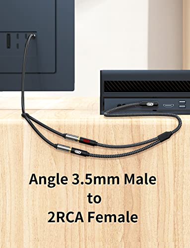 EMK 3.5mm to RCA Stereo Audio Cable - Gold Plated, 90° Aux Male to 2RCA Female, 3ft/1M - Compatible with Smartphones, MP3, Tablets, Speakers, Home Theater - color: 90° 3.5mm Male to 2 RCA Female, size: 3 Ft/1M, style: 3.5mm to 2RCA