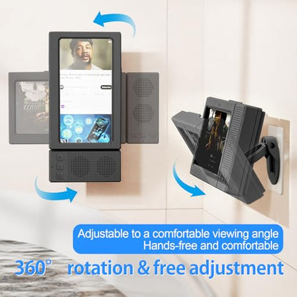 Shower Phone Holder Waterproof with Dual Bluetooth Speaker,360°Rotatable Shower Phone Case,Anti-Fog Bathroom Wall Mount for Mirror Bathtub Kitchen,Fits iPhone 17 16 S26U 4-7" Phone Stand(Deep Black) - color: Deep Black