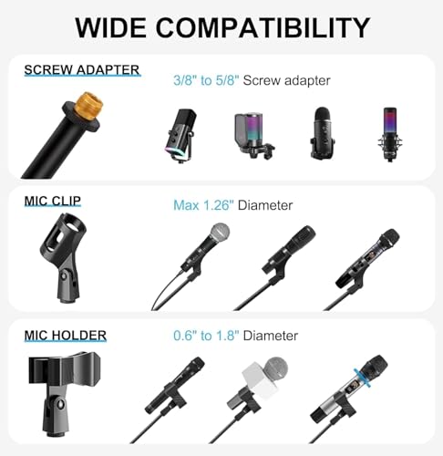 Mic Stand with Boom Arm with Carrying Bag and 2 Mics Clips, 1 Pack