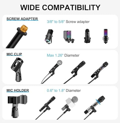 Mic Stand with Boom Arm with Carrying Bag and 2 Mics Clips, 1 Pack
