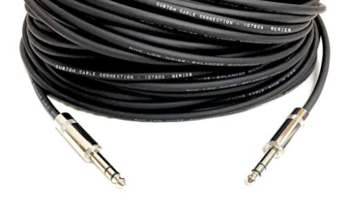 150 Foot Pro Audio REAN 1/4 inch (6.35mm) TRS to REAN 1/4 inch (6.35mm) TRS Balanced Cable with Rean NYS228 Nickel Plated connectors by Custom Cable Connection - size: 150 Foot, style: Male to Male (Nickel)